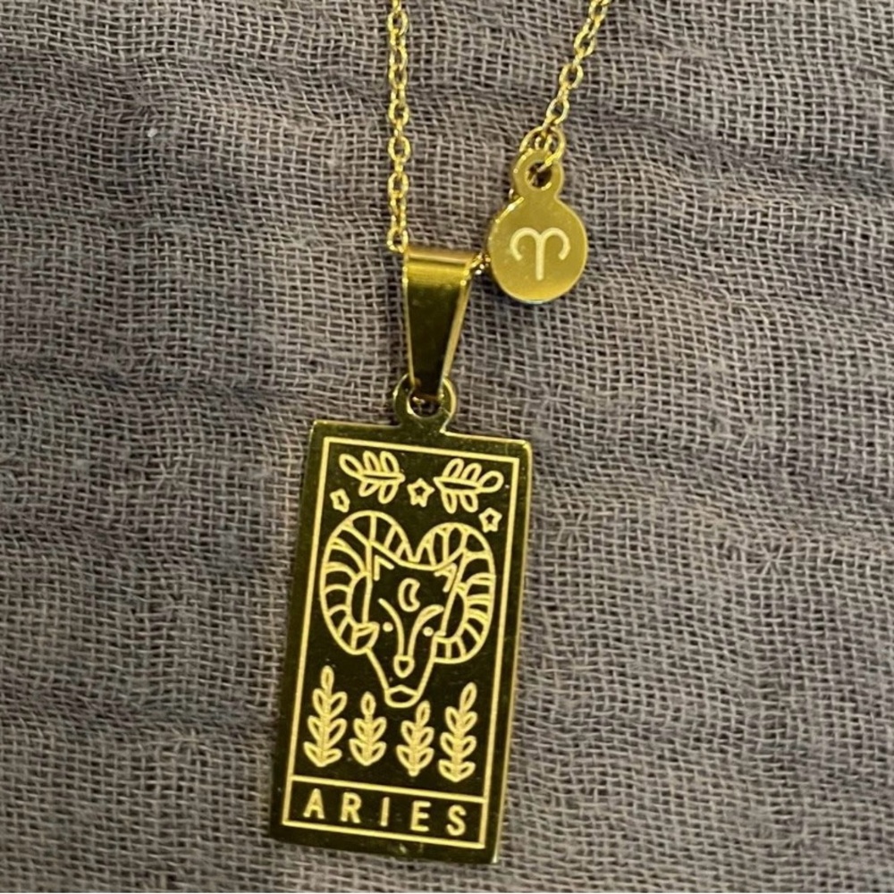 Gold Zodiac Pendant Necklace- Aries